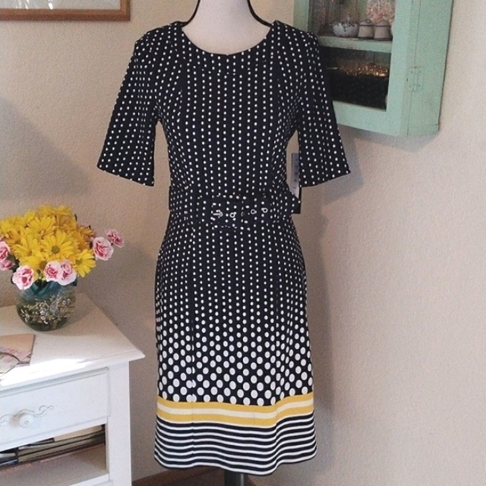 NWT ILE Polka Dot Belted Dress